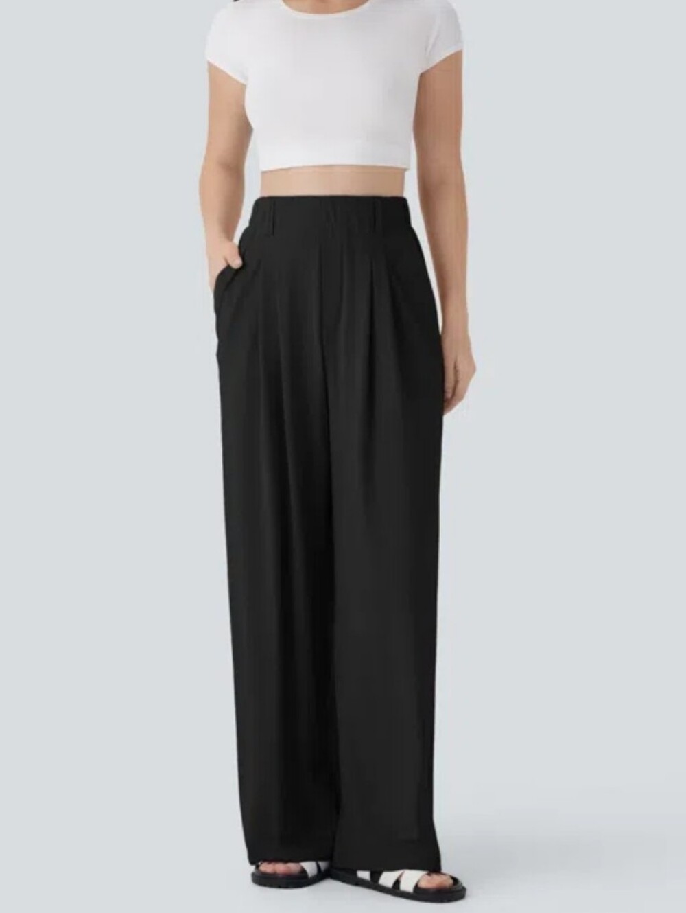 NEW! Halara Wide-Leg High-Waisted Cool Touch Casual Black Pants Size LP - Picture 2 of 6
